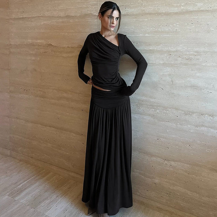 Asymmetrisches Wickelmaxikleid mit langen Ärmeln