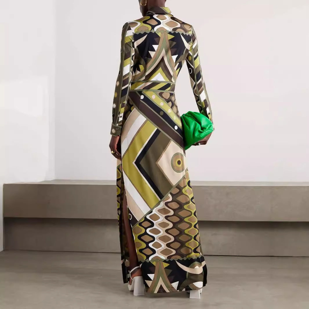 Geometric Pattern Maxi Dress with Slit