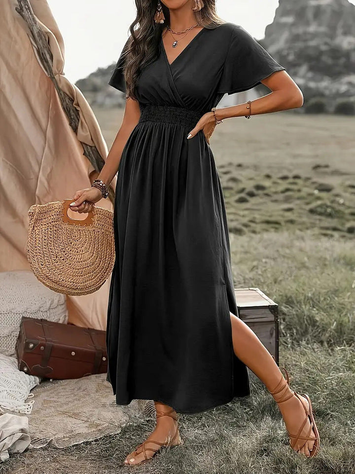 V-Neck Short Sleeve Maxi Dress