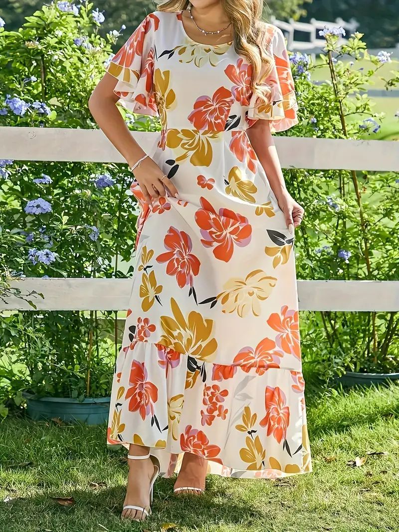 Floral Maxi Dress with Short Sleeves