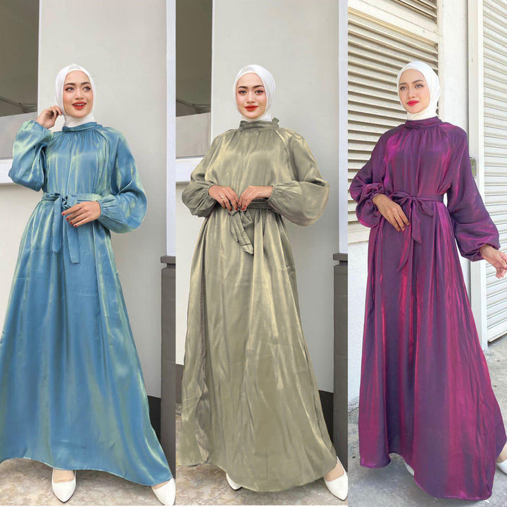 Satin-Look Maxi Dress with Belt
