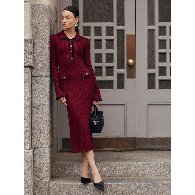 Ribbed Knit Long Sleeve Dress