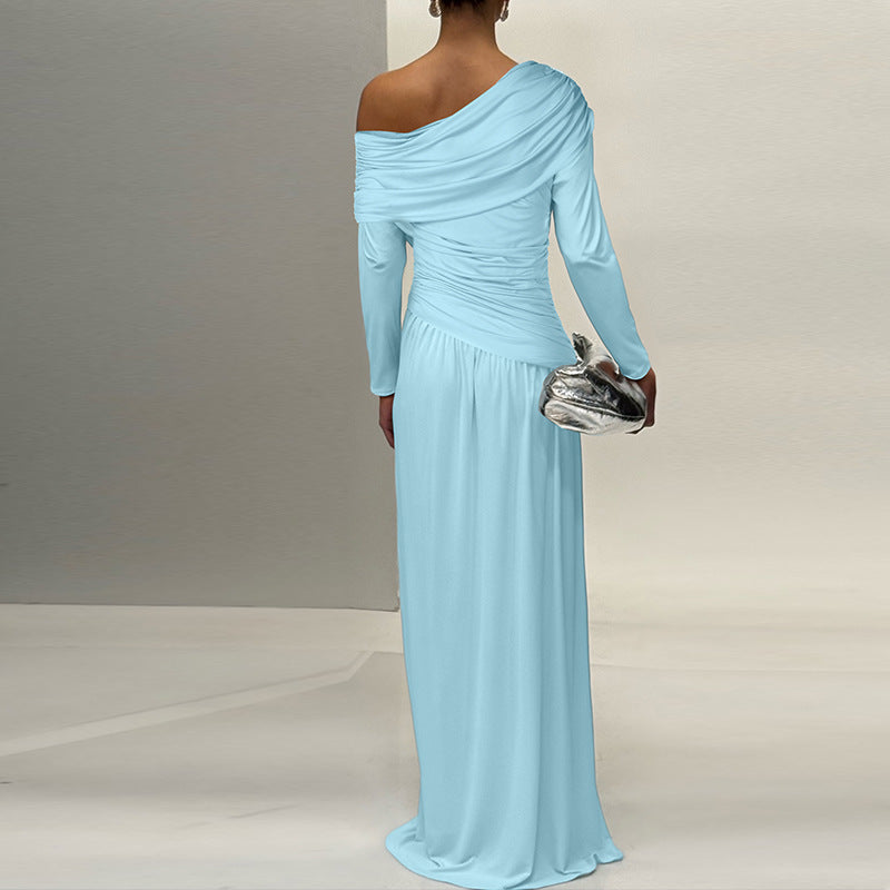 Asymmetrische maxi-jurk met lange mouwen