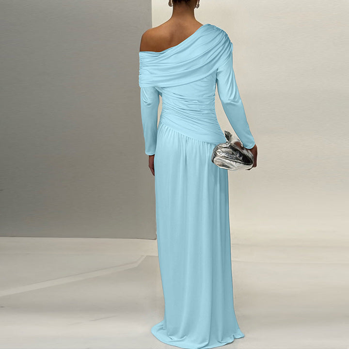 Asymmetrische maxi-jurk met lange mouwen