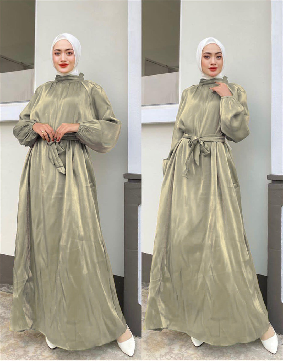 Satin-Look Maxi Dress with Belt