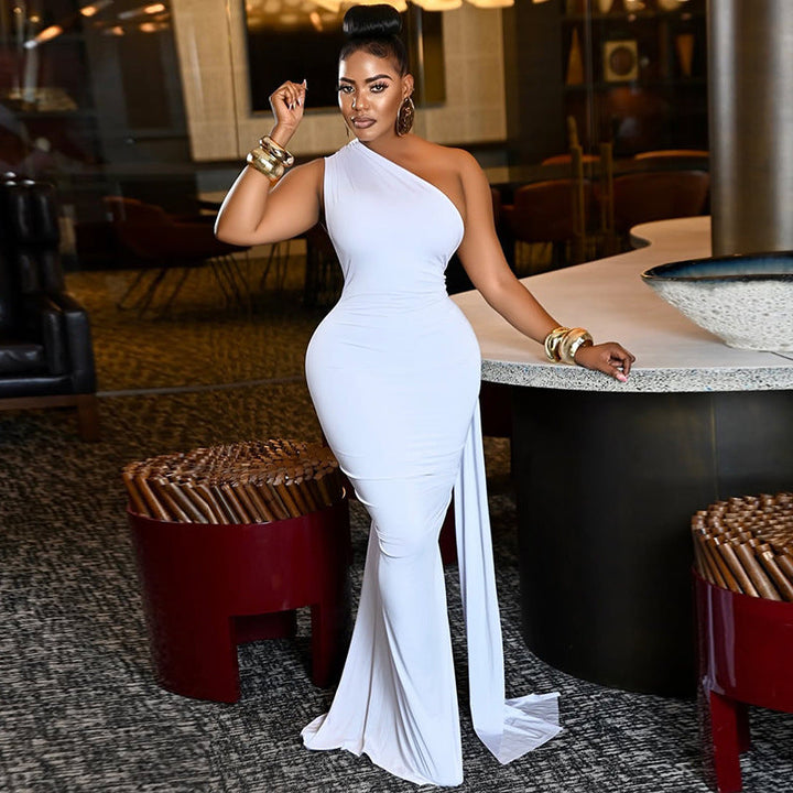 One-Shoulder-Maxikleid mit Raffungen