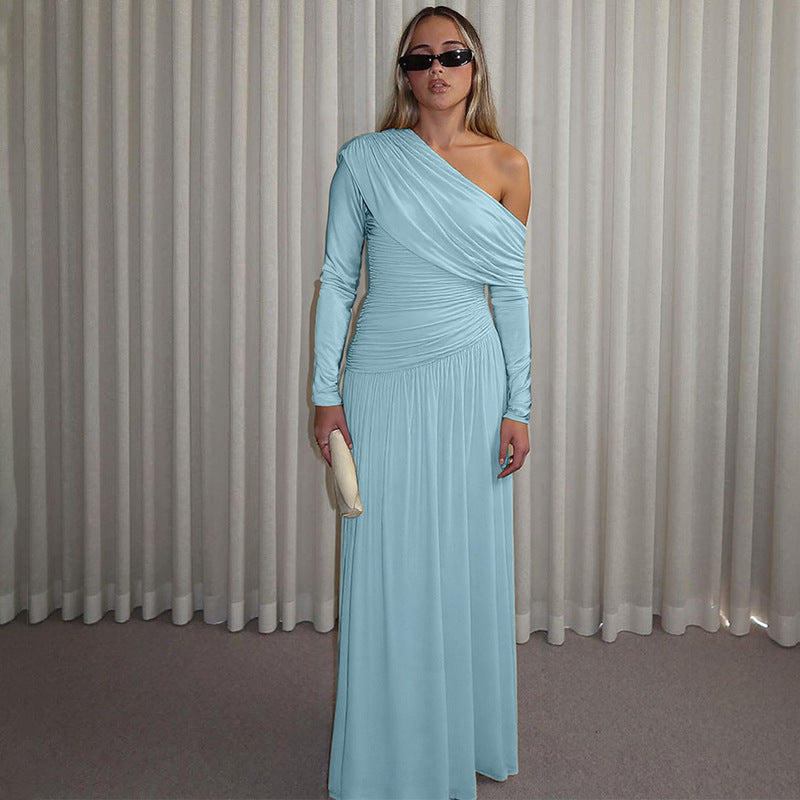 Asymmetrische maxi-jurk met lange mouwen