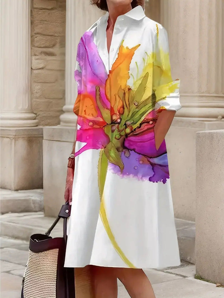 Floral Long Sleeve Shirt Dress