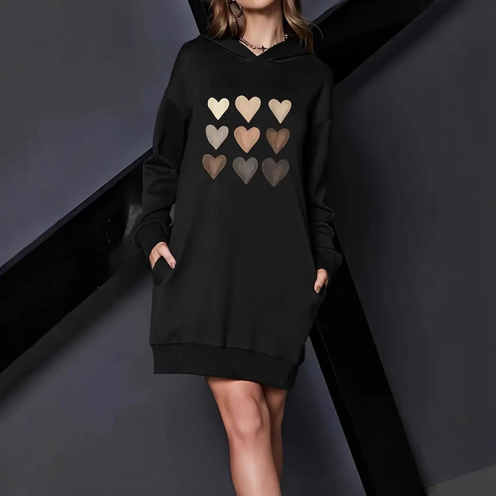 Hooded Heart Print Knit Dress