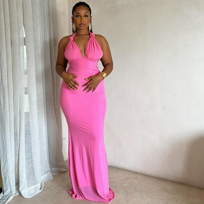 Halter Neck Maxi Dress with Tie-Back