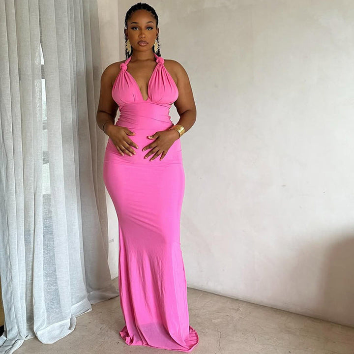 Halter Neck Maxi Dress with Tie-Back