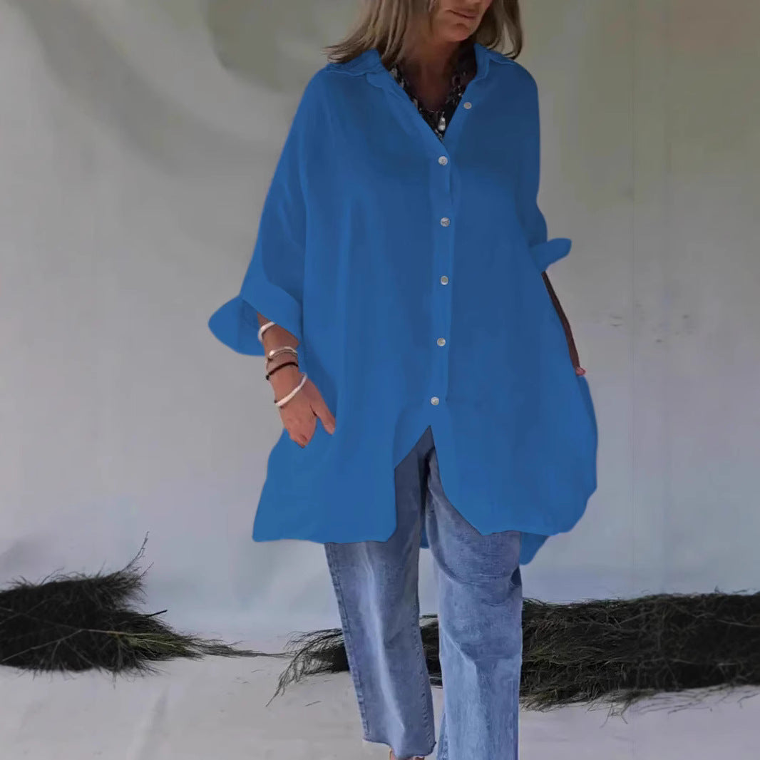 Long Sleeve Button-Down Blouse Dress