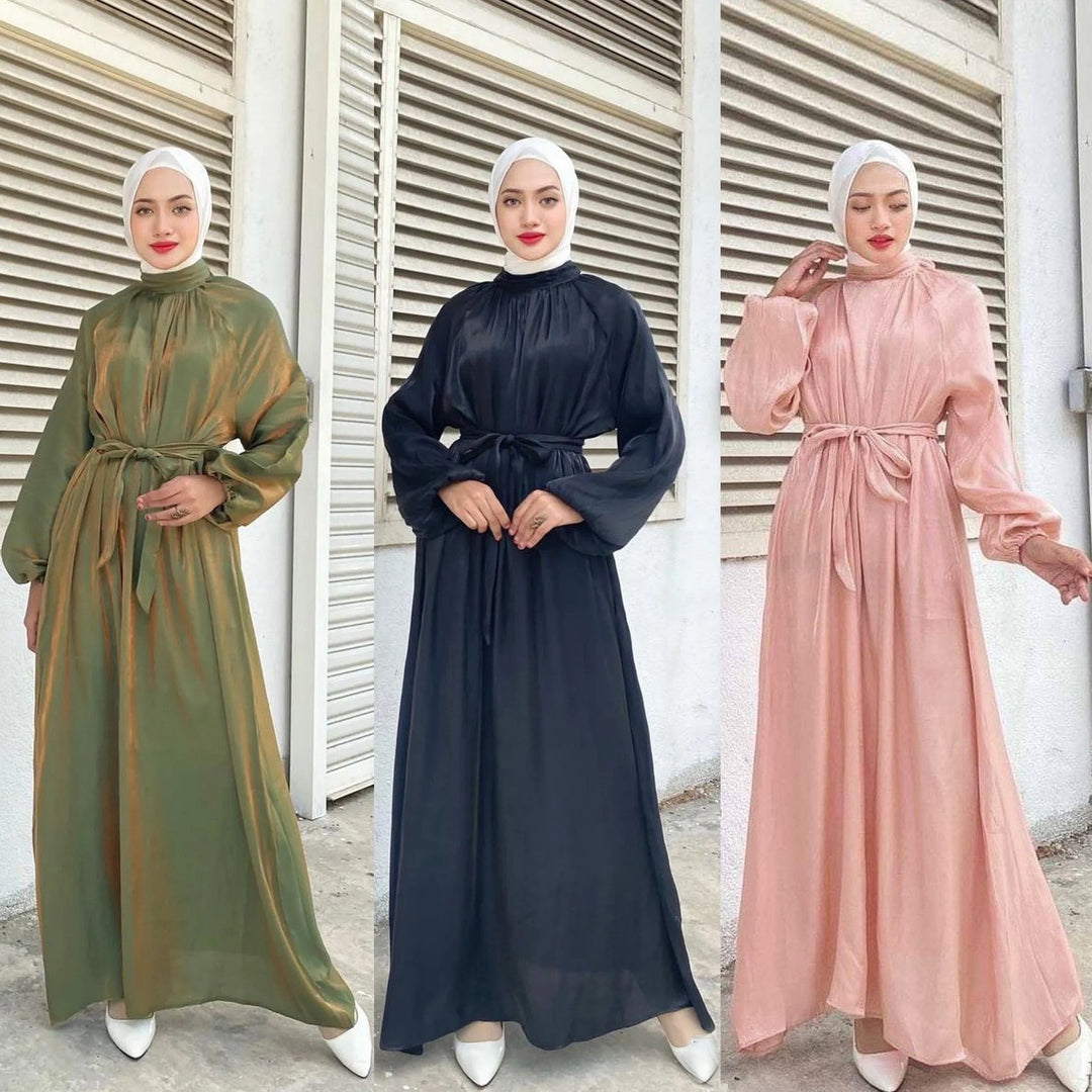Satin-Look Maxi Dress with Belt