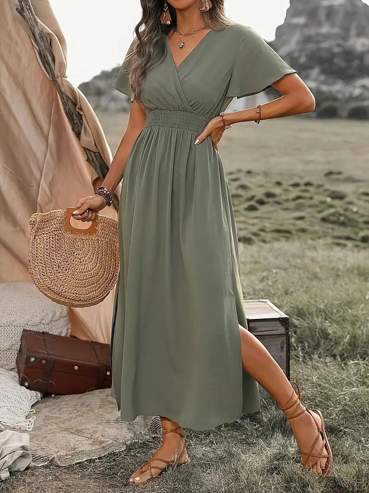 V-Neck Short Sleeve Maxi Dress
