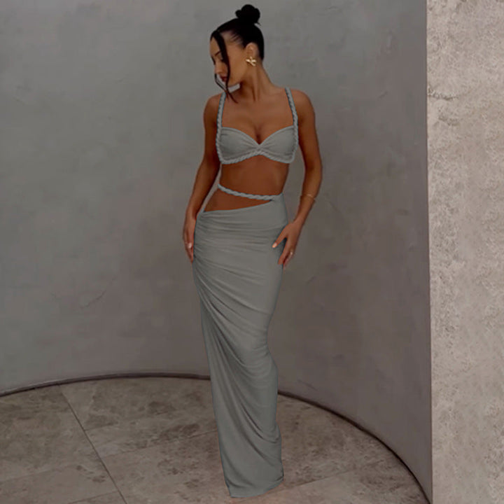 Maxikleid mit offenem Rücken und drapiertem Rock