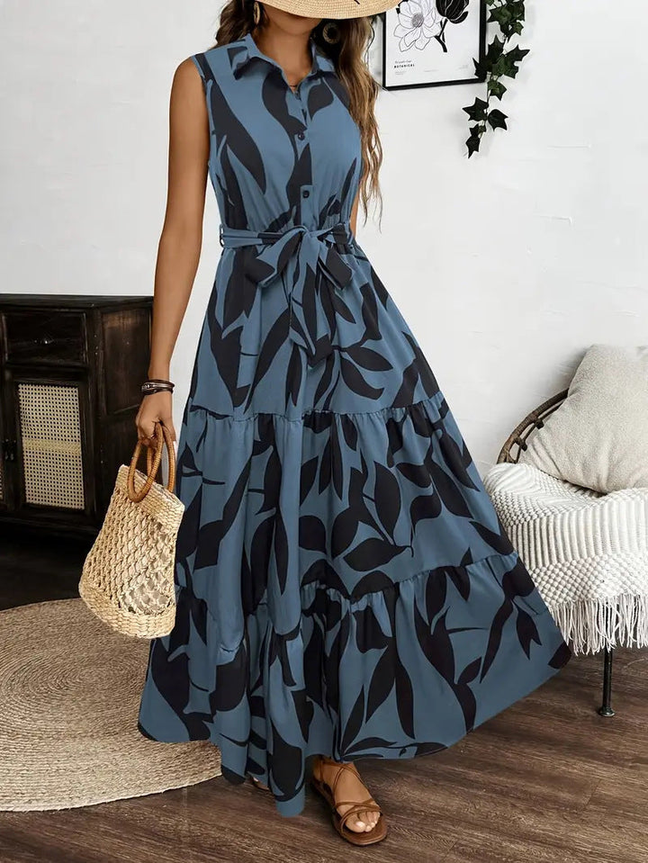 Sleeveless Maxi Dress with Abstract Print
