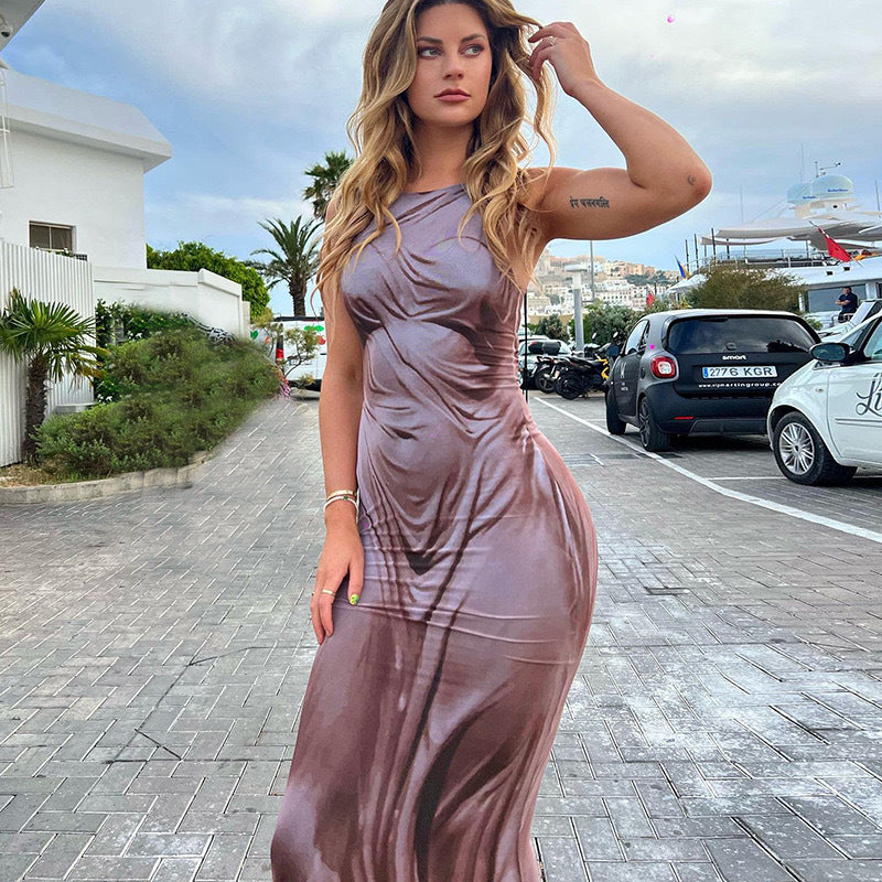 Satin-Look Maxi Dress with Draping