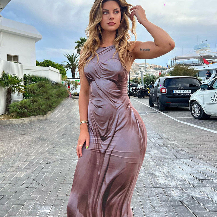 Satin-Look Maxi Dress with Draping