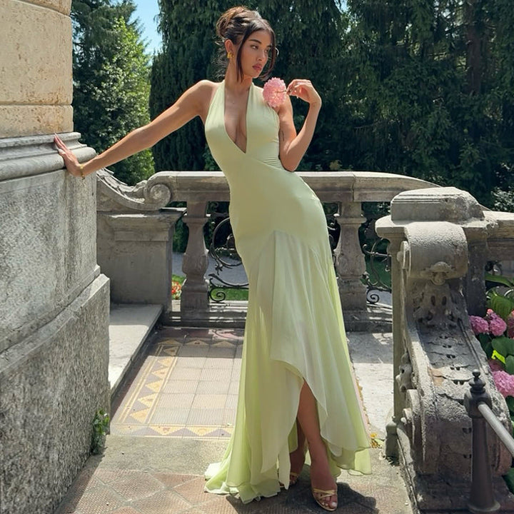 Maxi Dress with Deep V-Neck and Slit