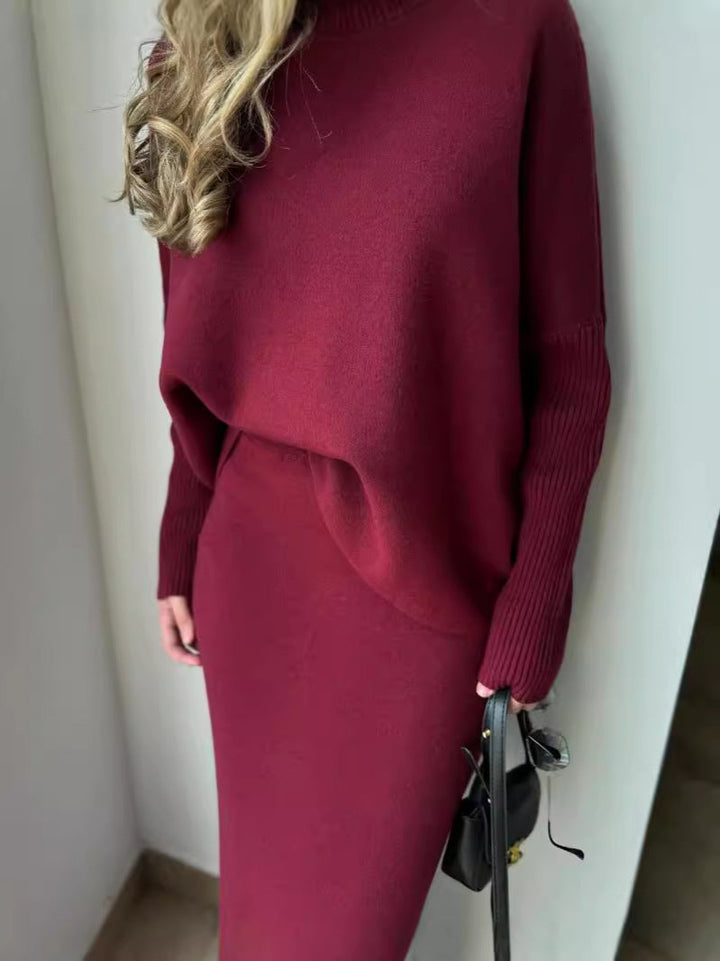Knitted Maxi Dress with High Neck and Slit