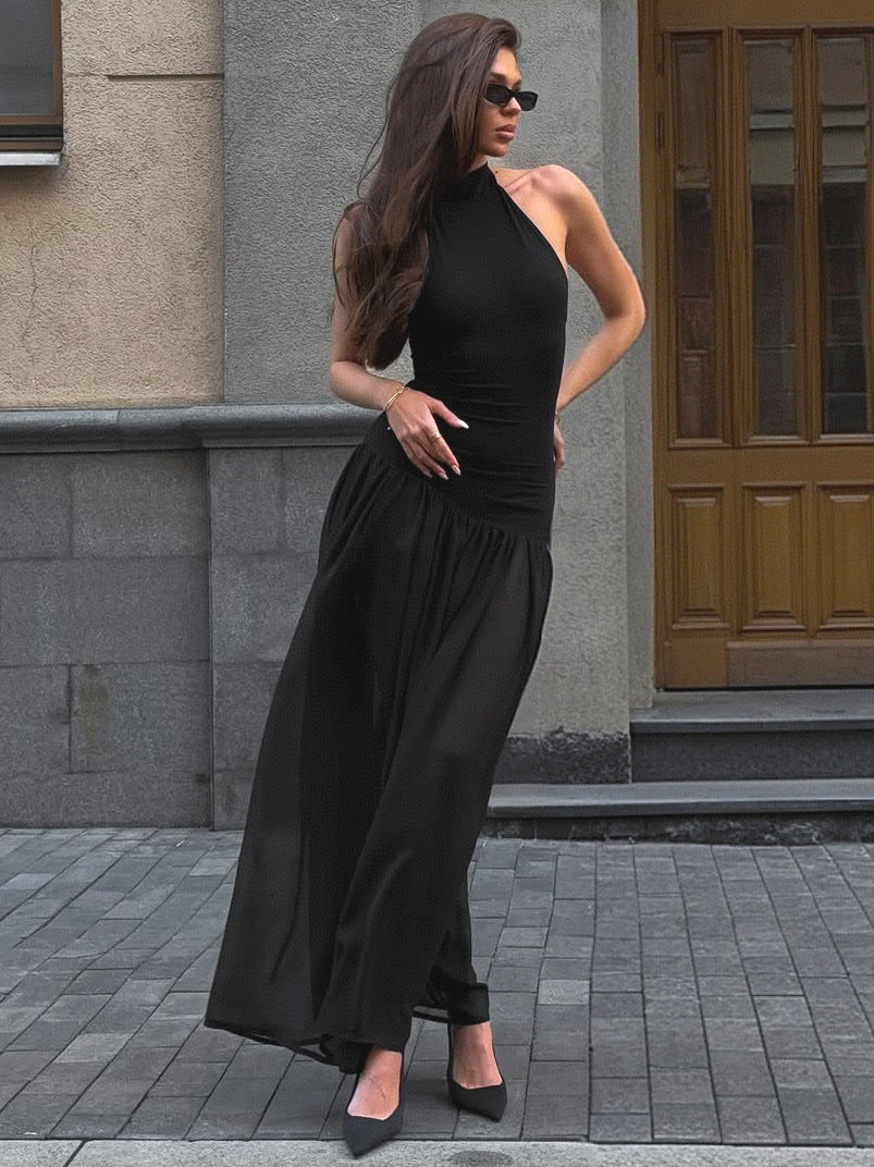 Halter Maxi Dress with Slit and Flowing Skirt