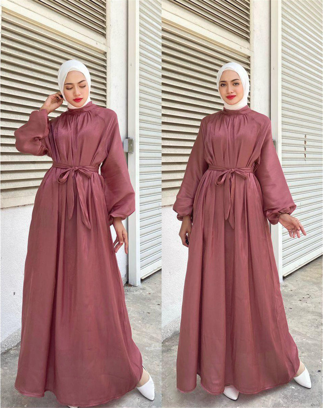 Satin-Look Maxi Dress with Belt