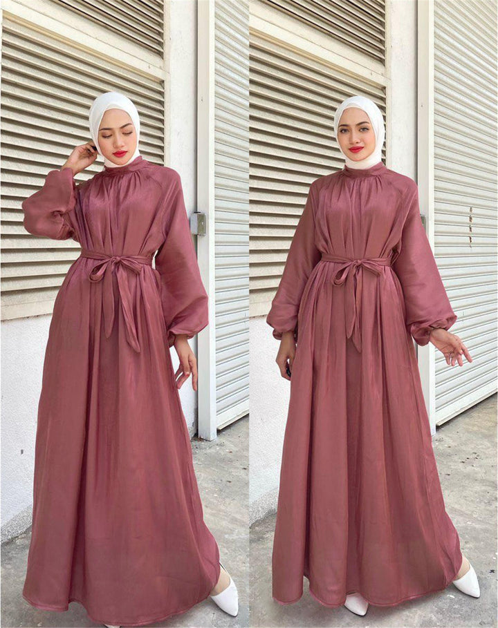 Satin-Look Maxi Dress with Belt