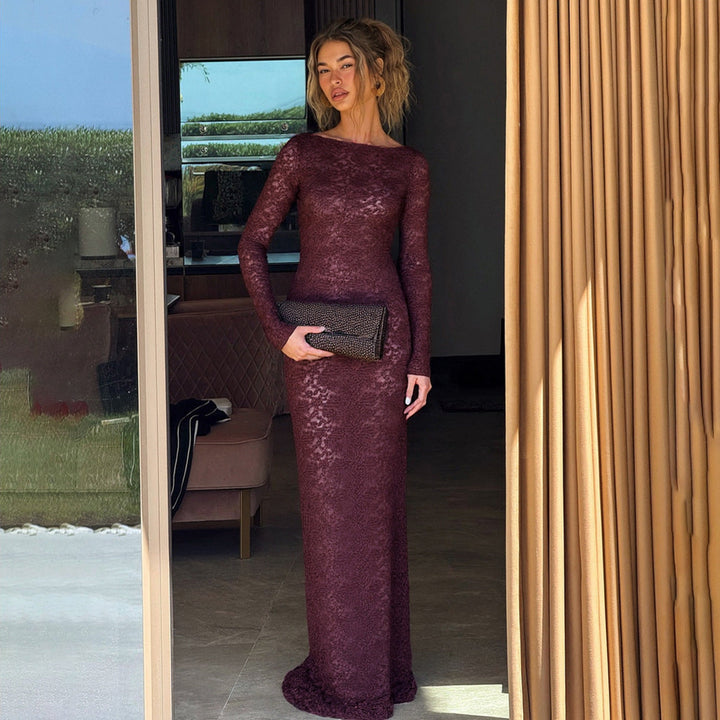 Spitzen-Maxikleid mit langen Ärmeln