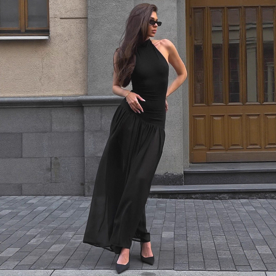 Halter Maxi Dress with Slit and Flowing Skirt