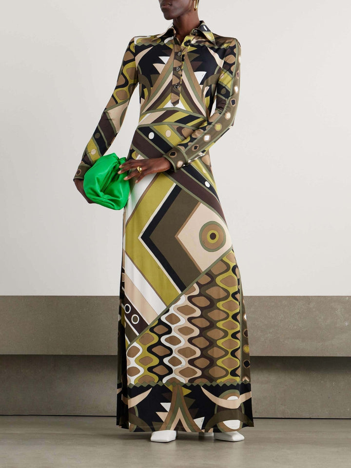 Geometric Pattern Maxi Dress with Slit