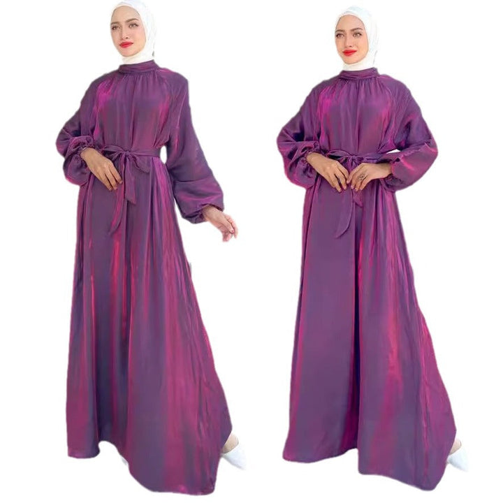 Satin-Look Maxi Dress with Belt