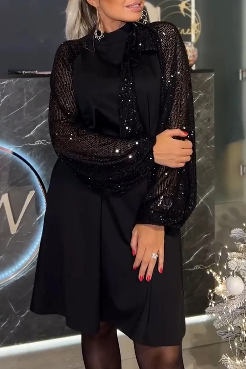 A-Line Dress with Sequin Long Sleeves