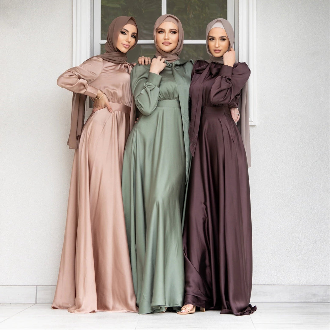 Satin-Look Maxi Dress with Long Sleeves