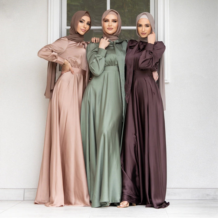 Satin-Look Maxi Dress with Long Sleeves