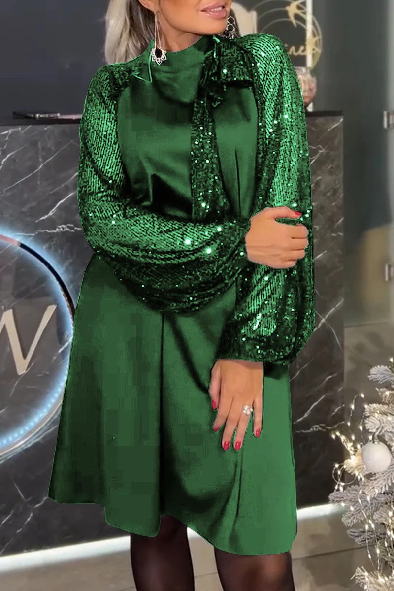 A-Line Dress with Sequin Long Sleeves
