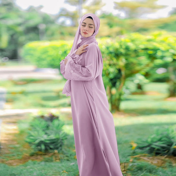 Maxi Dress with Floral Lace Sleeves