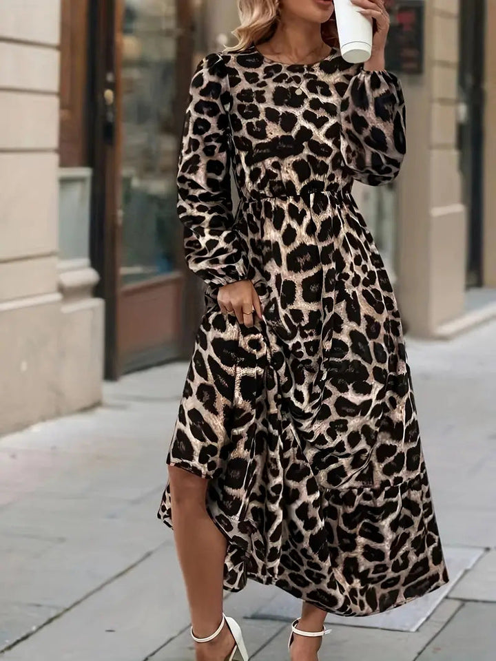 Leopard Print Long Sleeve Maxi Dress