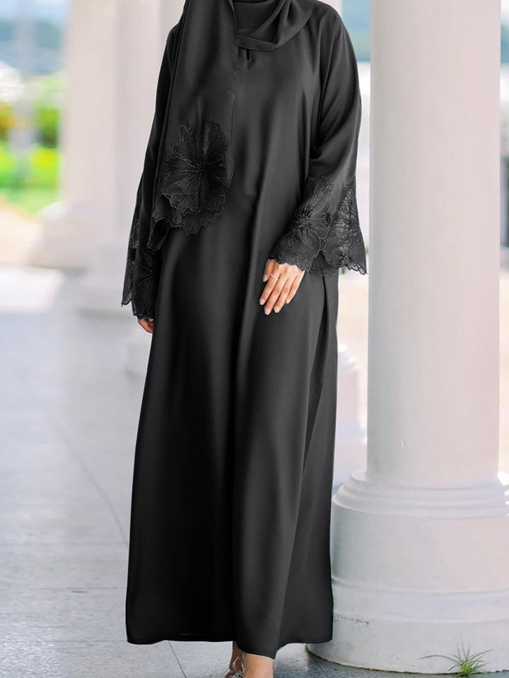 Maxi Dress with Floral Lace Sleeves