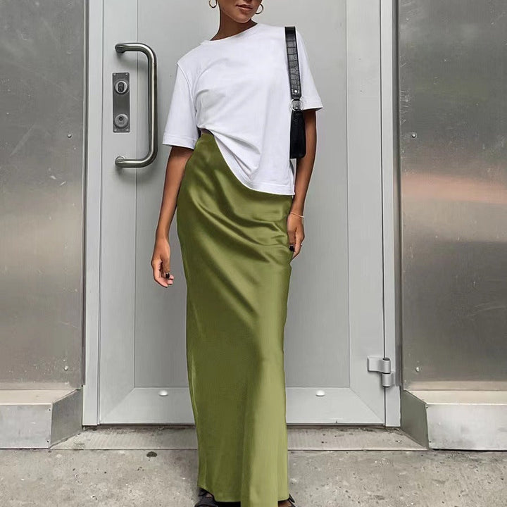 Satin-Look Maxi Dress with Asymmetrical Cut