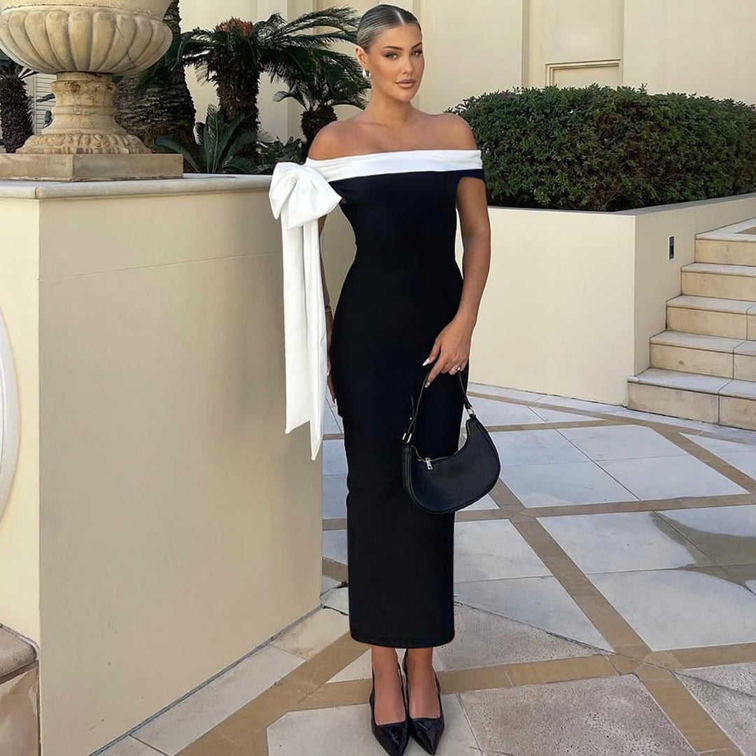 Off-Shoulder Maxi Dress with Bow Detail