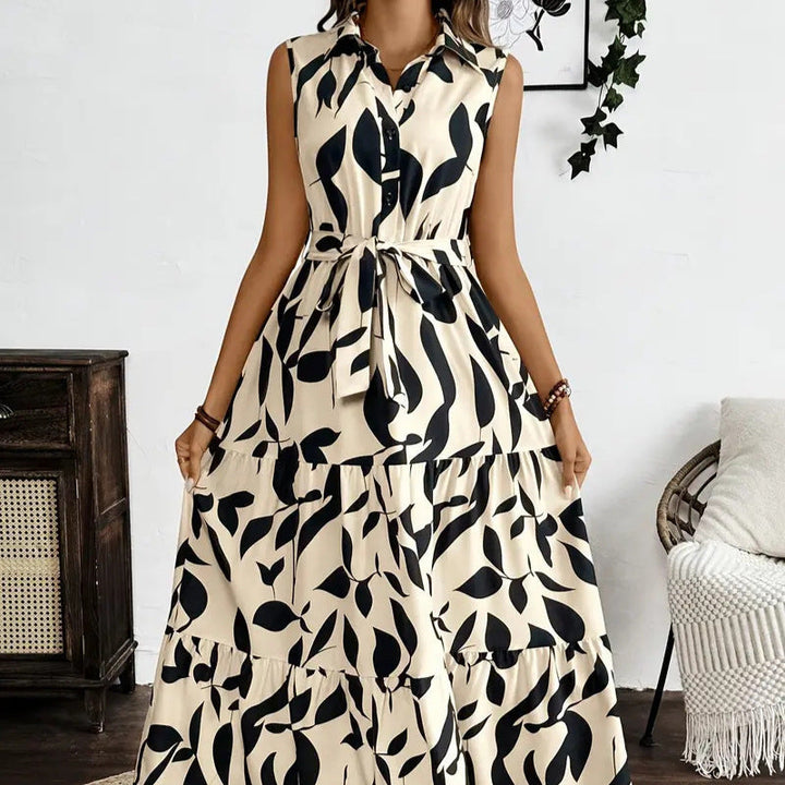 Sleeveless Maxi Dress with Abstract Print