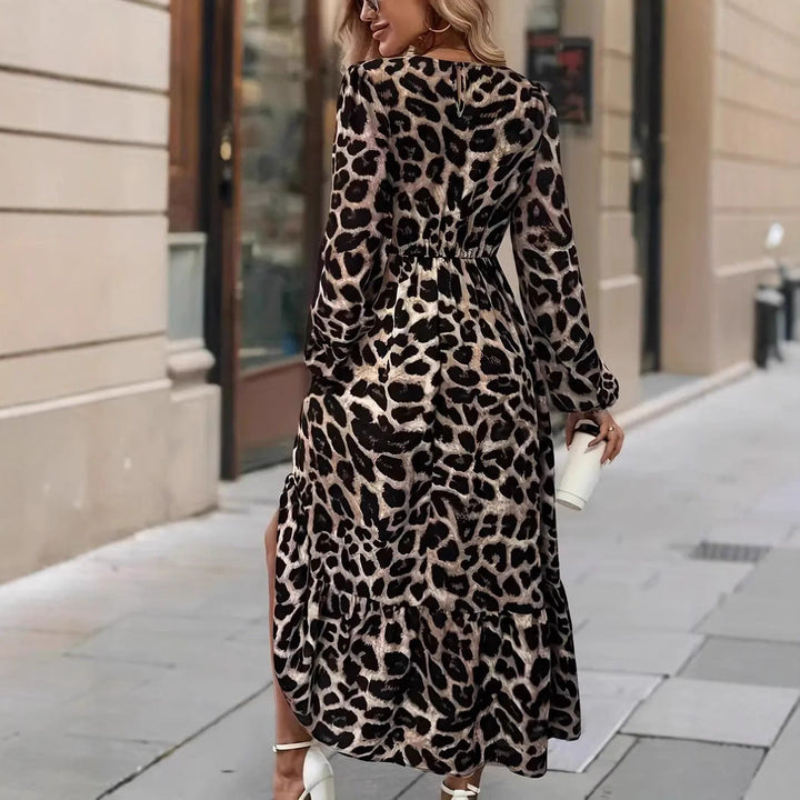 Leopard Print Long Sleeve Maxi Dress