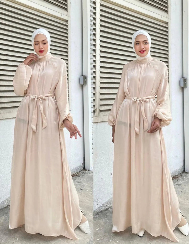 Satin-Look Maxi Dress with Belt