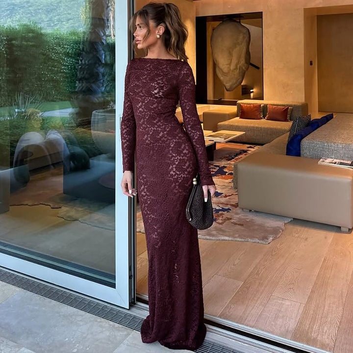 Spitzen-Maxikleid mit langen Ärmeln