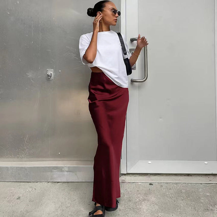 Satin-Look Maxi Dress with Asymmetrical Cut