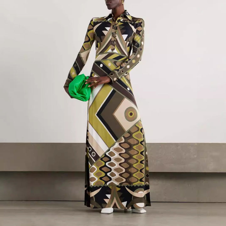 Geometric Pattern Maxi Dress with Slit
