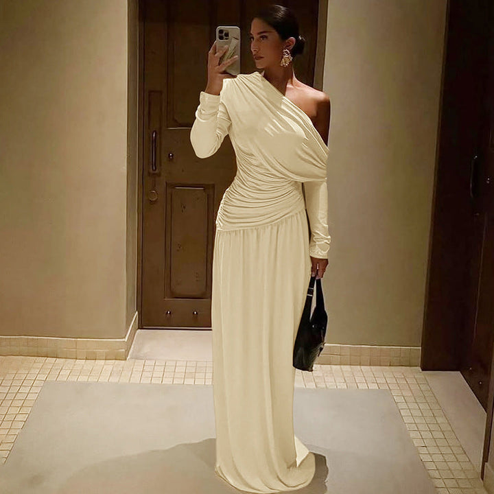Asymmetrische maxi-jurk met lange mouwen