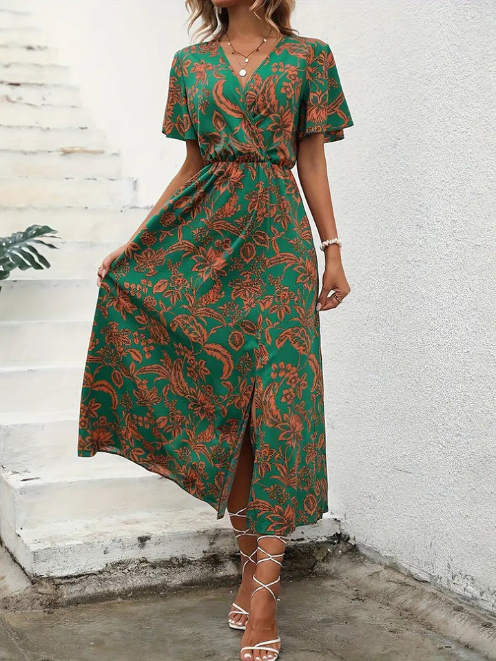Floral Maxi Dress with V-Neck and Slit