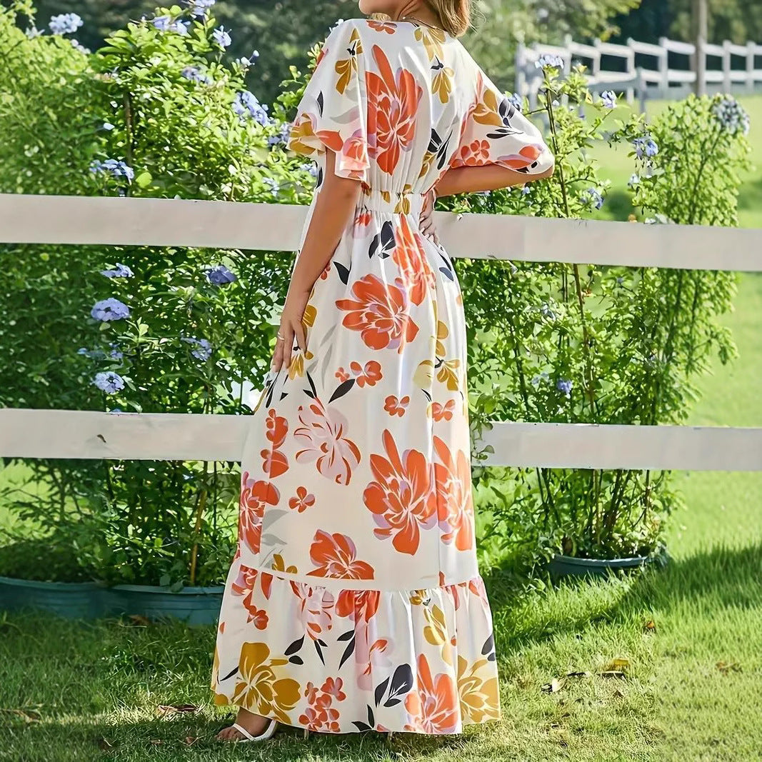 Floral Maxi Dress with Short Sleeves
