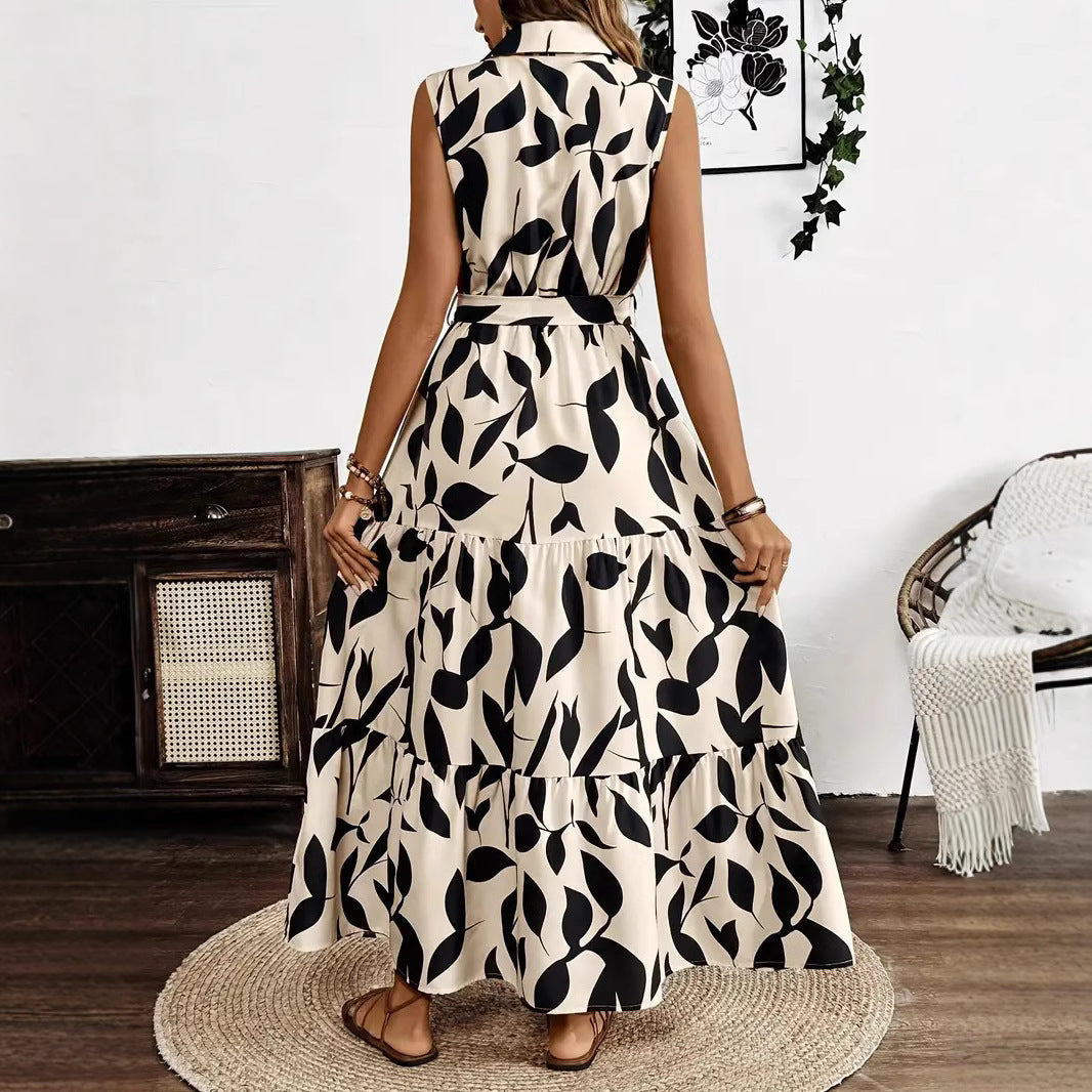 Sleeveless Maxi Dress with Abstract Print